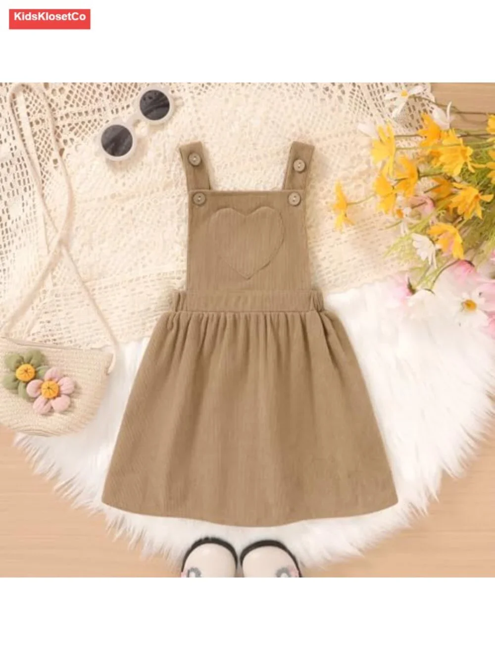 Toddler Girls Fall Overall Dress Jumper 2Pcs Outfit Set 1-5T